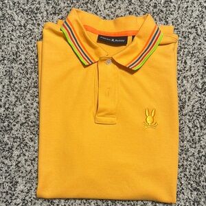 Psycho Bunny Vibrant Yellow Polo with Striped Collar